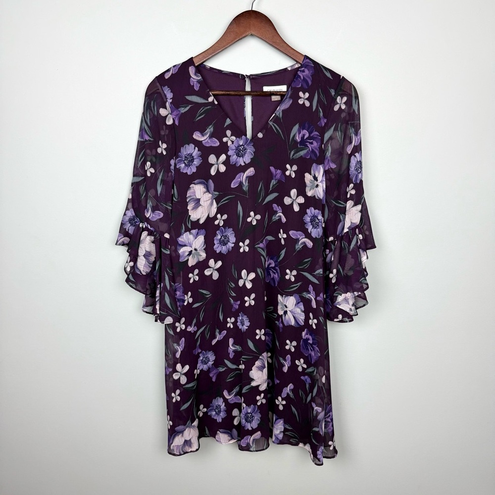 Calvin Klein Floral Print Bell Sleeve Shift Dress - Picture 3 of 10